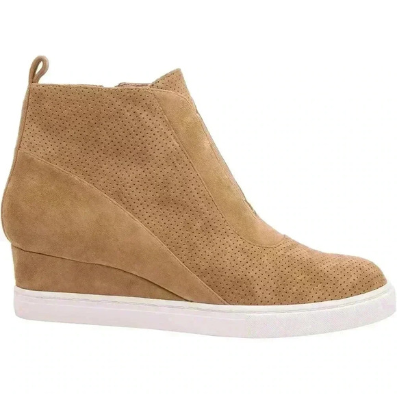 Linea Paolo - Anna - Low Heel Designer Platform Wedge Sneaker- Tan Suede SZ 7.5 - Picture 2 of 9